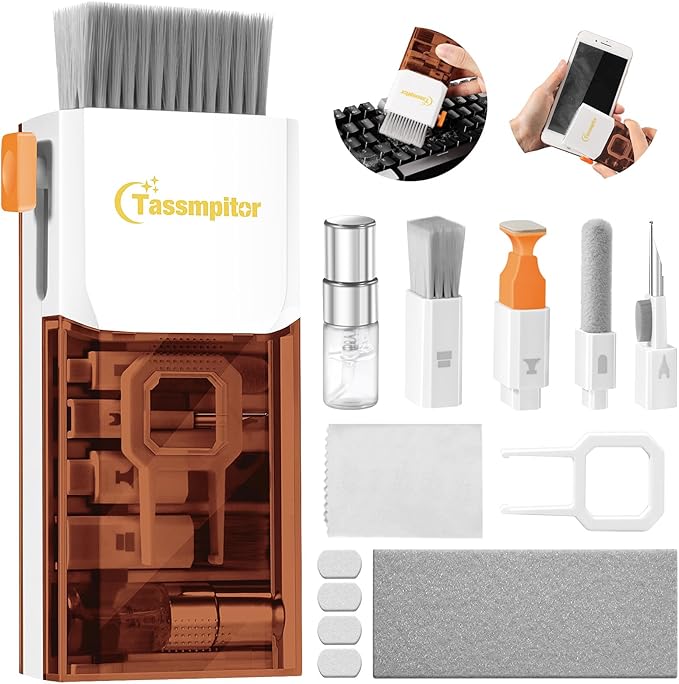 Tassmpitor Laptop Screen Keyboard Cleaner Kit, All in 1 Electronics Cleaning Tool for MacBook iPad iPhone Pro Cell Phone, Brush Tool for Tablet, Computer, PC Monitor,TV Camera Lens with Patent, Brown