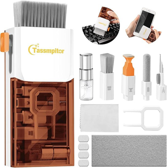 Tassmpitor Laptop Screen Keyboard Cleaner Kit, All in 1 Electronics Cleaning Tool for MacBook iPad iPhone Pro Cell Phone, Brush Tool for Tablet, Computer, PC Monitor,TV Camera Lens with Patent, Brown