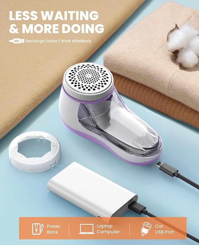 POPCHOSE Fabric Shaver, Lint Remover for Clothes, Electric Lint Shaver with 6-Leaf Blades, Sweater Shavers to Remove Pilling for Clothing, Couch, Furniture, Fuzz, Lint Ball, Bobbles, Violet Purple