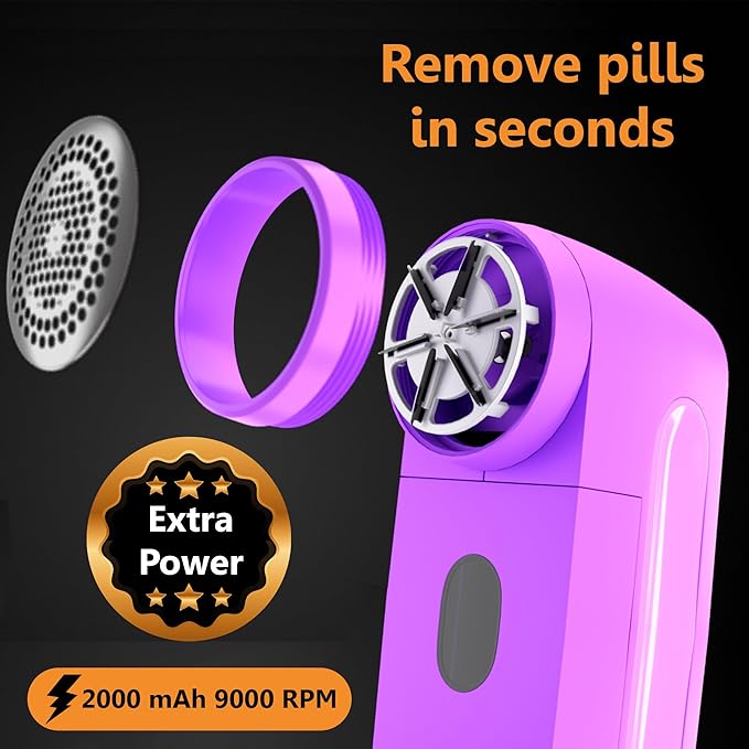 Pionix Fabric Shaver, Sweater Shavers to Remove Pilling, High-Perf Defuzzer, Rechargeable Electric Lint Shaver for Fuzz and Lint Balls from Clothing, Upholstery 2000mah Battery (Hot Purple)