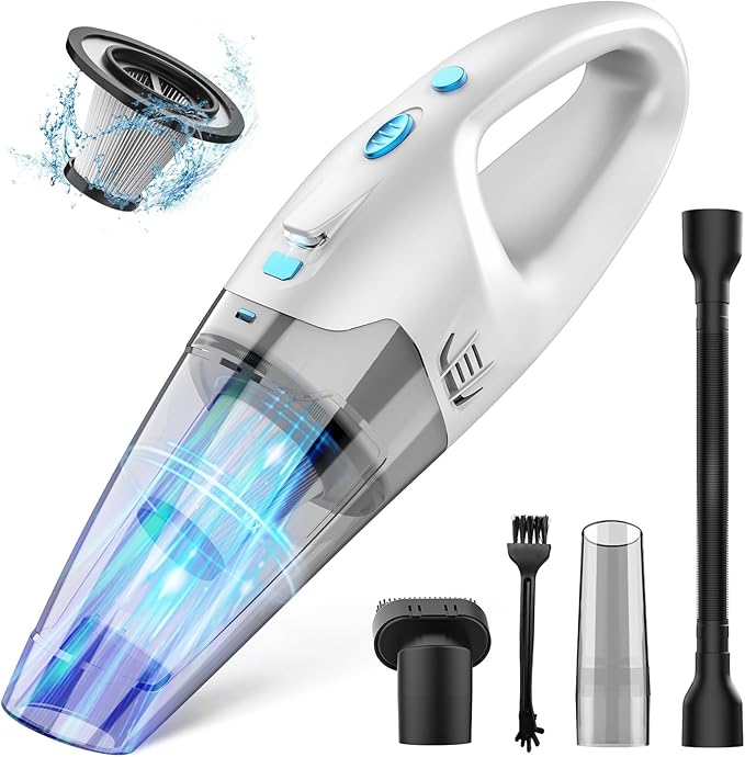 FUOAYOC Handheld Vacuum Cordless, 6KPA Powerful Suction Hand Held Vacuum Cordless Rechargeable with LED Light/Multi Accessories, 1.6lbs Mini Lightweight Vacuum Cleaner for Home/Car/Office Cleaning
