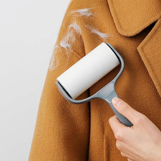 Flat Sticky Lint Roller for Couch Desk Chair Dog/Cat Bed Balliard Table Lint Roller for Pet Hair Lint Remover T Shape Handle with 4 Refill Rolls (Navy Black)