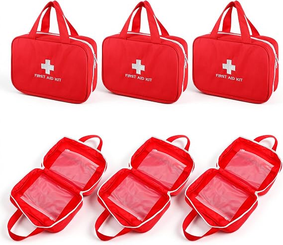 6 Pack First Aid Kit Bag Empty, Red Oxford Fabric Emergency Medical Pouch Trauma Storage Organizer for Car, Travel, Camp