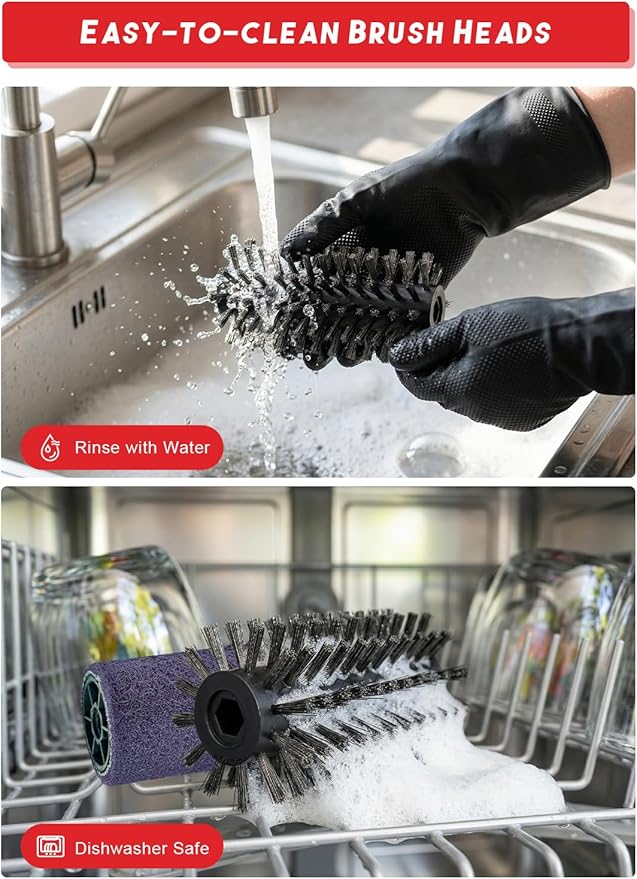 800 RPM Electric Grill Brush for Outdoor, 2-Speed High Power BBQ Cleaning Tool, 4000mAh Cordless Scrubber with LED Light, Non-Shedding Brush & 2 Scouring Pads for Gas/Charcoal/Weber Grates