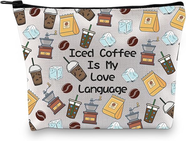 JXGZSO Drinker Inspired Gift Iced Coffee Is My Love Language Travel Toiletry Bag Iced Coffee Cosmetic Bag Makeup Junkie 