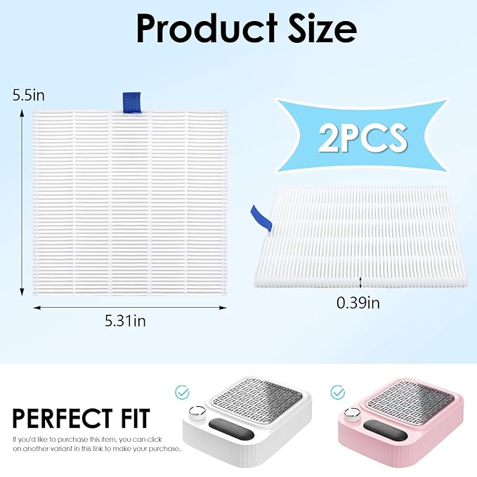 2PACK Reusable Nail Dust Collector Filter, Replacement Filters Compatible with Nail Duster Collector, Powerful Nail Vacuum Nail Filters, Nail Dust Extractor Replacement, Easy to Clean 5.51x5.31inch