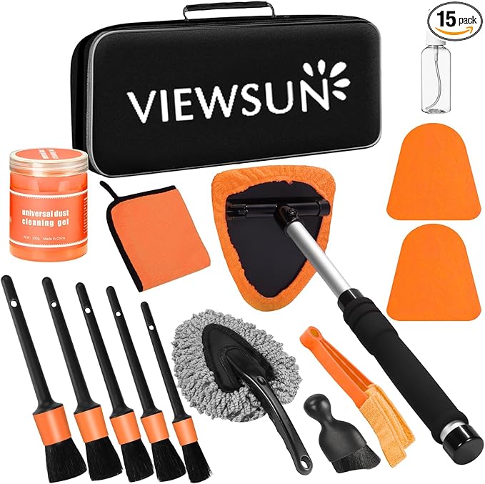 Windshield Cleaner Tool, 15Pcs Car Interior Cleaning Kit, Detailing Kit Cleaner, Detailing Brush, Cleaning Gel, Inside Cleaning Supplies Accessories for Trucks, SUVs, RVs Window