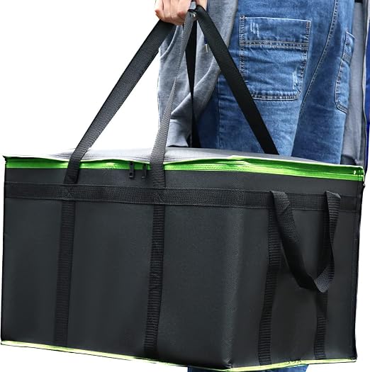2 Pack XXXL-Large Insulated Grocery Shopping Bags, Green, Reusable Bag,Thermal Zipper,Collapsible,Tote,Cooler,Food Trans