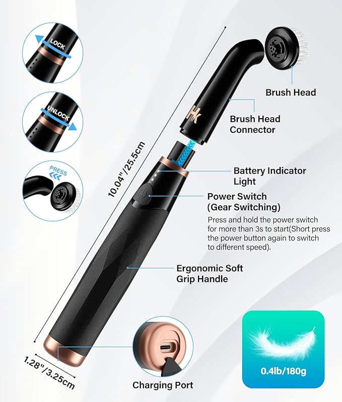 2026 Upgraded Cordless Electric Spin Scrubber, 360° High-Torque Rotation, 3 Speed, 2600mAh Rechargeable, IPX7 Waterproof with 11 Brush Heads, Cleaning Brush for Grout, Tiles, Sinks, Crevices