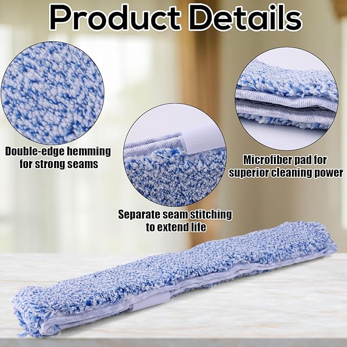 6pcs Microfiber Window Cleaning Refill, 35cm/14in Reusable & Washable Squeegee Cloth Sleeve Compatible with MR.SIGA Window Glass Cleaning Tools Home and Office