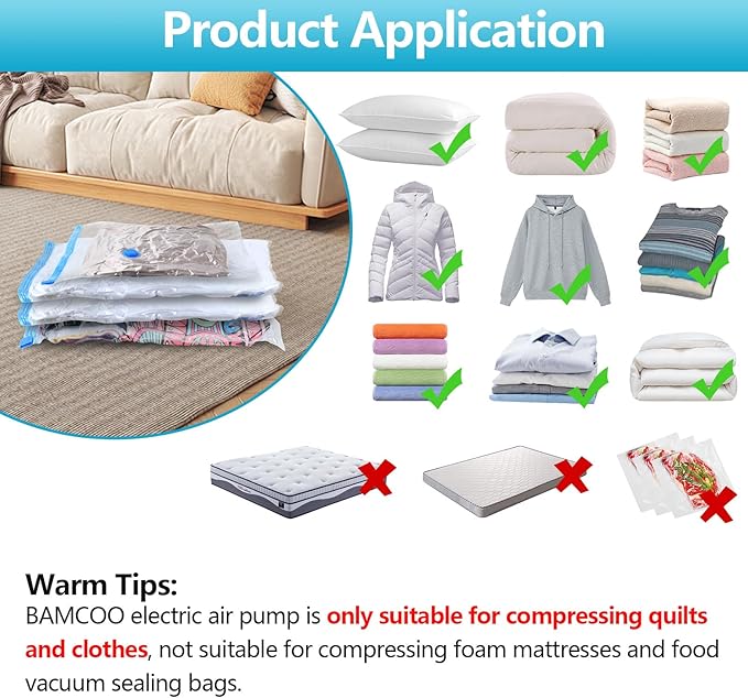 Electric Air Pump for Vacuum Storage Bag, Vacuum Seal Bags for Clothing Pump for Compression, Portable Vacpack Air Pump for Various Vacuum Bags for Travel Blue(Storage Bag Not Included)