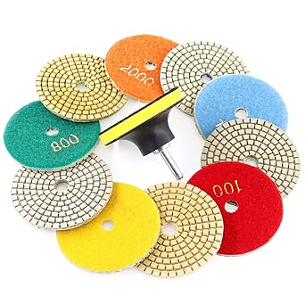 Swpeet 11Pcs Diamond Polishing Pads Kit, 10Pcs 3 Inch Wet/Dry Polishing Kit Polishing Pads Kit with 1Pcs 3 Inch Yellow B