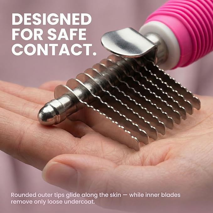 Poodle Dematting Fur Rake Comb Brush for Dogs and Cats - Long 2.5" Steel Safety Blades Metal Comb for Detangling Matted or Knotted Undercoat Hair