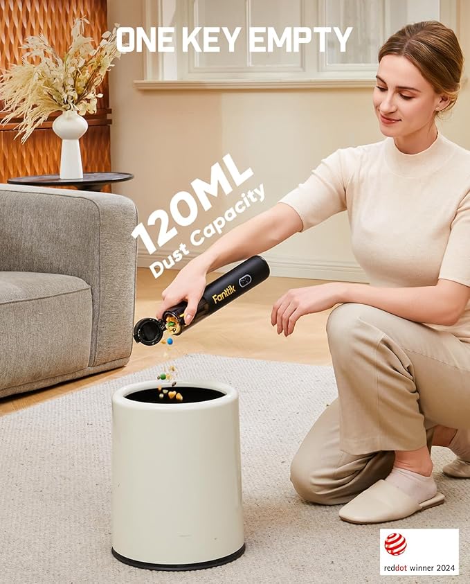 Fanttik V8 Mate Upgraded Cordless Car Vacuum, Portable Mini Vacuum with 13000pa Suction Power, 2 Suction Modes, Type-C Charge, Handheld Vacuum for Car, Small Tasks, Keyboards, Office Desk (Black)
