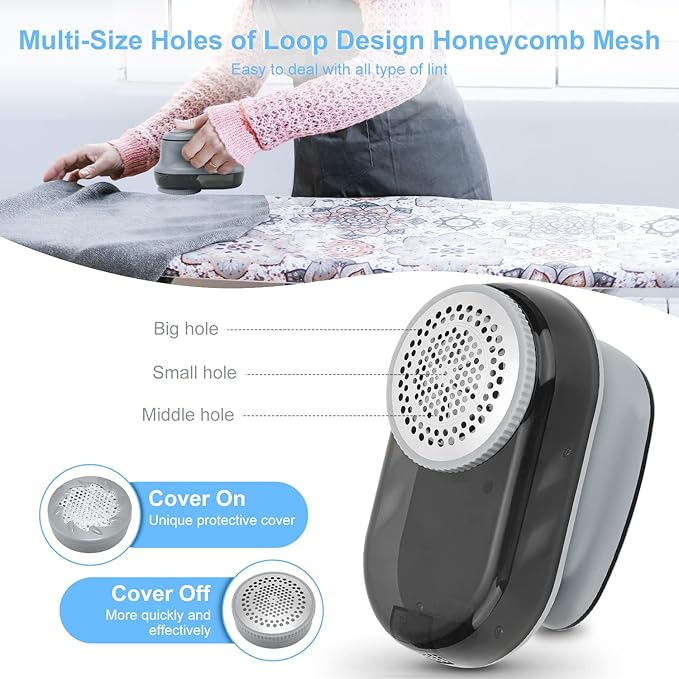 Rechargeable Fabric Shaver with 6-Leaf Blades, JUEYINGBAILI Electric Lint Remover, Upgrade Pill Fuzz Remover for Couch, Clothes, Furniture, Sweater, Lint Shaver with 6-Leaf Blades, Gray