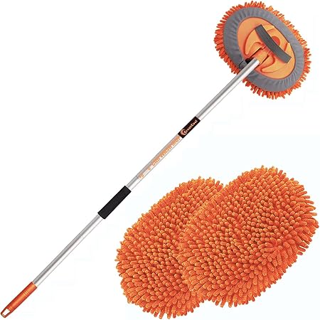 62" Car Wash Brush Mop Kit with Long Handle, 2 in 1 Chenille Microfiber Sponge Mitt Cleaning Detailing Duster for Washin