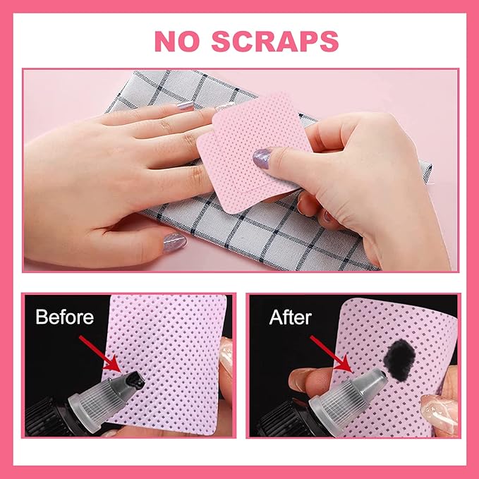 NXJ INFILILA Lint Free Nail Wipes, 540PCS Non-Woven Fabric Dry Nail Prep Wipes, Absorbent Acetone Nail Polish Remover Lash Extensions Glue Nail Cleaning Pads for Salon Supplies(Pink)
