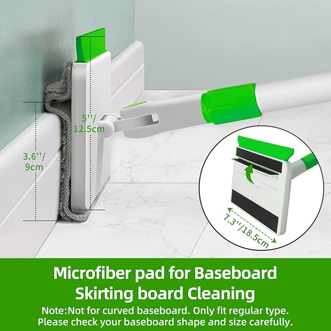 Baseboard Cleaner Tool with Handle, Extendable Long Handle Baseboard Floor Cleaning Tool Duster with Reusable Pads for Floorboard