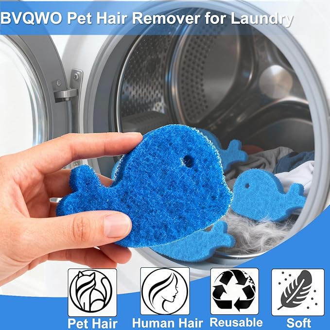 Pet Hair Remover for Laundry, 6PCS Reusable Dog & Cat Hair Remover Tool - Removes Pet Fur, Hair, Lint, Dander from Clothes &Washing Machine. (Blue, Dolphin)
