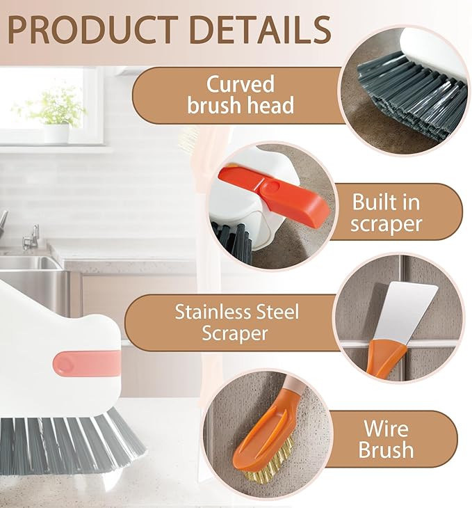 Groove Cleaning Brushes 2 in 1 Window Track Cleaner Cleaning Tools, Multifunction Hard Bristle Grout Crevice Cleaning Brush with Scraper for Kitchen Stove Sink, Sliding Door Track, Window Sill, 2PCS