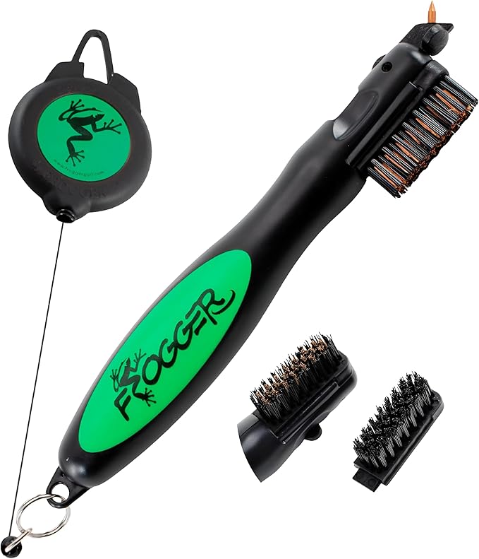 Frogger BrushPro Golf Club Cleaner with Ergonomic Grip and 2.5 ft. Retractable Cord - Sturdy Golf Club Brush and Groove Cleaner for Golfers