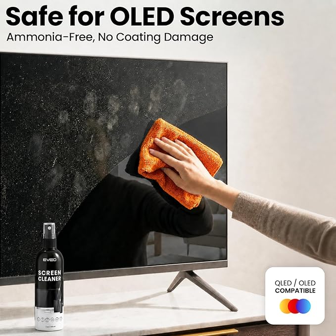 Screen Cleaner Spray - TV Screen Cleaner Spray and Microfiber Cloth kit, Computer Screen Cleaner & Car Screen Cleaner for TV, Monitor, Laptop, MacBook, iPad, iPhone and Electronic Devices - 2 Pack
