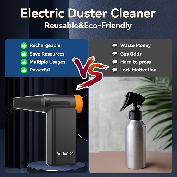 Compressed Air Duster 2000mAh*2 ，Addcolor AD51 with 8 Gear Adjustable，106770RPM Electric Air Duster with Display – Portable Handheld Blowers for Keyboard, Computer, Car, Outdoor, Air Bed