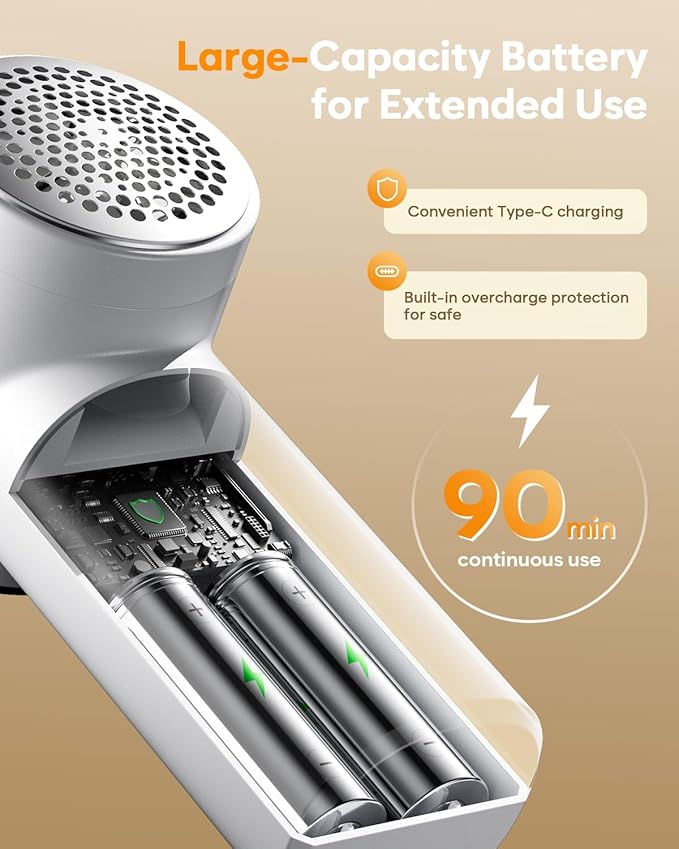 Fabric Shaver, Lint Remover Rechargeable, 6-Blade Lint Remover with LCD Display & 3 Speeds, Portable for Clothes, Sweaters, Couches, Blankets, Includes 3 Replacement Blades, Pearl White