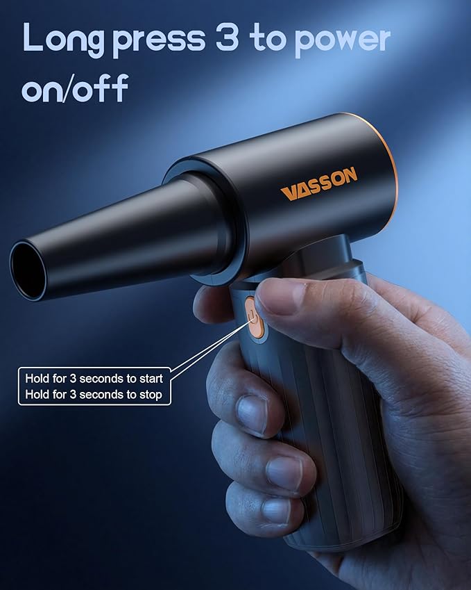 Compressed Air Duster, 260000RPM Cordless Electric Air Blower with Brushless Motor, 3-Speed Adjustable & Rechargeable – Powerful Dust Cleaner for Keyboard, Computer, Car, Outdoor, Air Bed