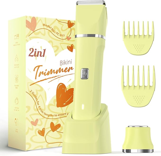 Risina Bikini Trimmer for Women - Bikini Shaver, Wet/Dry Electric Razor for Women, Dual Head Trimmer for Bikini Line and Underarms, IPX7 Waterproof, Cordless Rechargeable, Birthday Gifts for Women