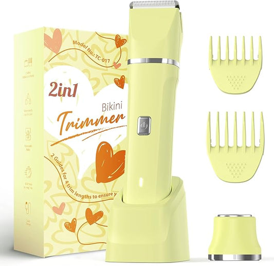 Risina Bikini Trimmer for Women - Bikini Shaver, Wet/Dry Electric Razor for Women, Dual Head Trimmer for Bikini Line and Underarms, IPX7 Waterproof, Cordless Rechargeable, Birthday Gifts for Women