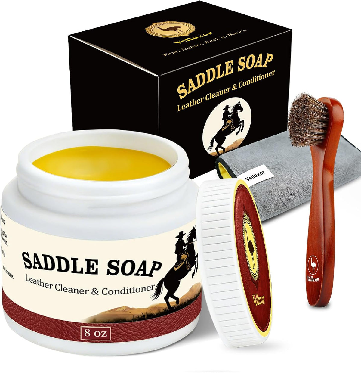 Yellow Saddle Soap for Leather 8oz set - Leather Cleaner and Conditioner to Soften, Protect & Restore Leathercraft - Leather Cleaner for Car Seat, Couch, Shoes, Purse, Boot, Handbag & Saddles