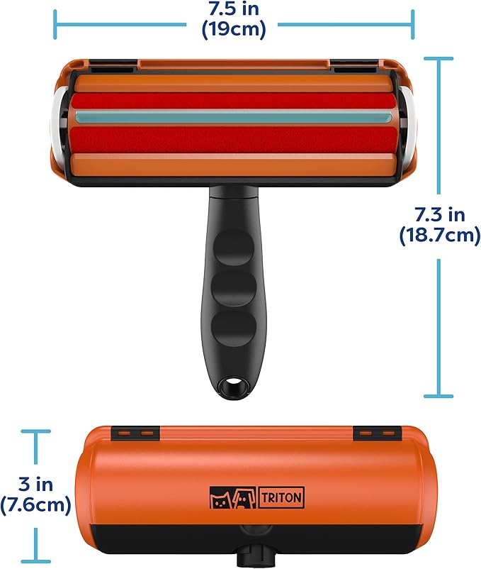 Triton Pet Hair Removal Tool w/Fur Trapping Compartment, 60% Smaller Storage Size, Reusable Shedding Roller, Cat and Dog Hair Remover for Car, Furniture, Carpet, Couch (Orange)
