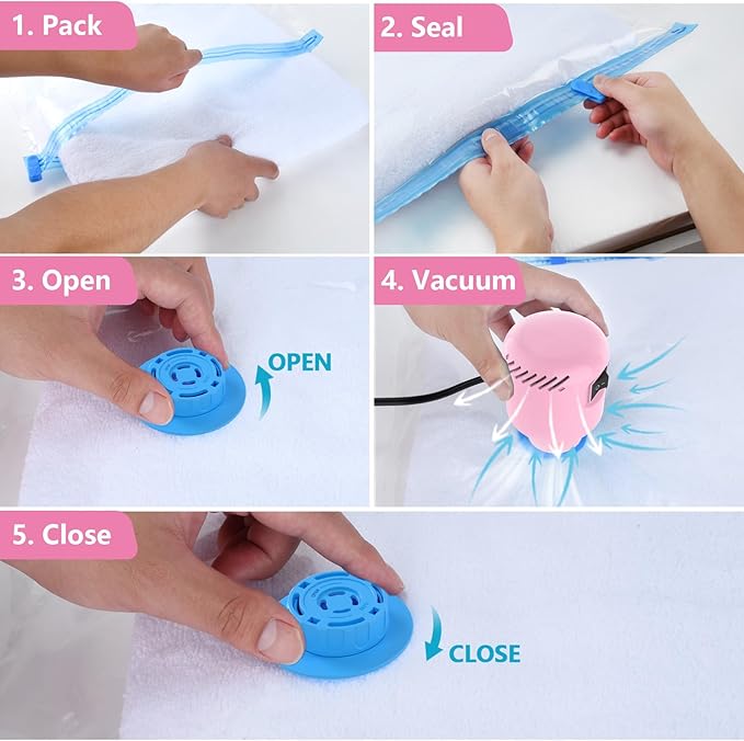 Electric Pump for Vacuum Storage Bags, Travel Vacuum Pump for Various Vacuum Seal Bags Portable Vacpack Air Pump for Compression Clothing Blanket Luggage Pink (Storage Bag Not Included)