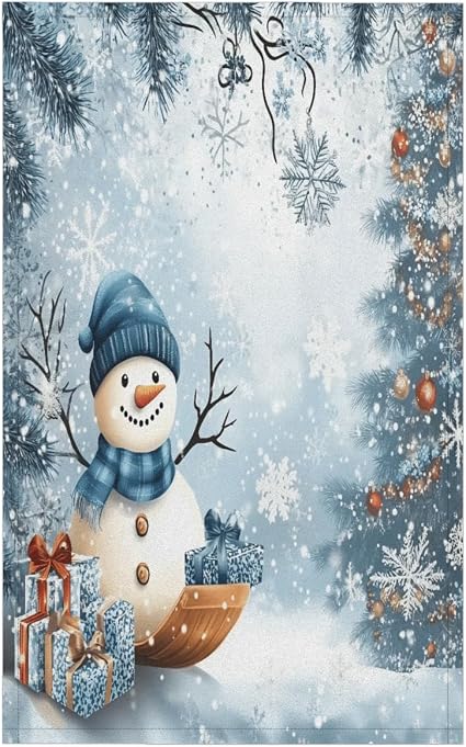 Blue Snowman Kitchen Towels Absorbent Tree Snowflakes Christmas Dish Towel 18 x 28 Inch Versatile Hand Towels Cleaning C