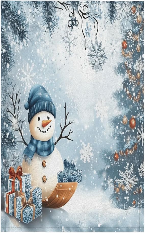 Blue Snowman Kitchen Towels Absorbent Tree Snowflakes Christmas Dish Towel 18 x 28 Inch Versatile Hand Towels Cleaning C