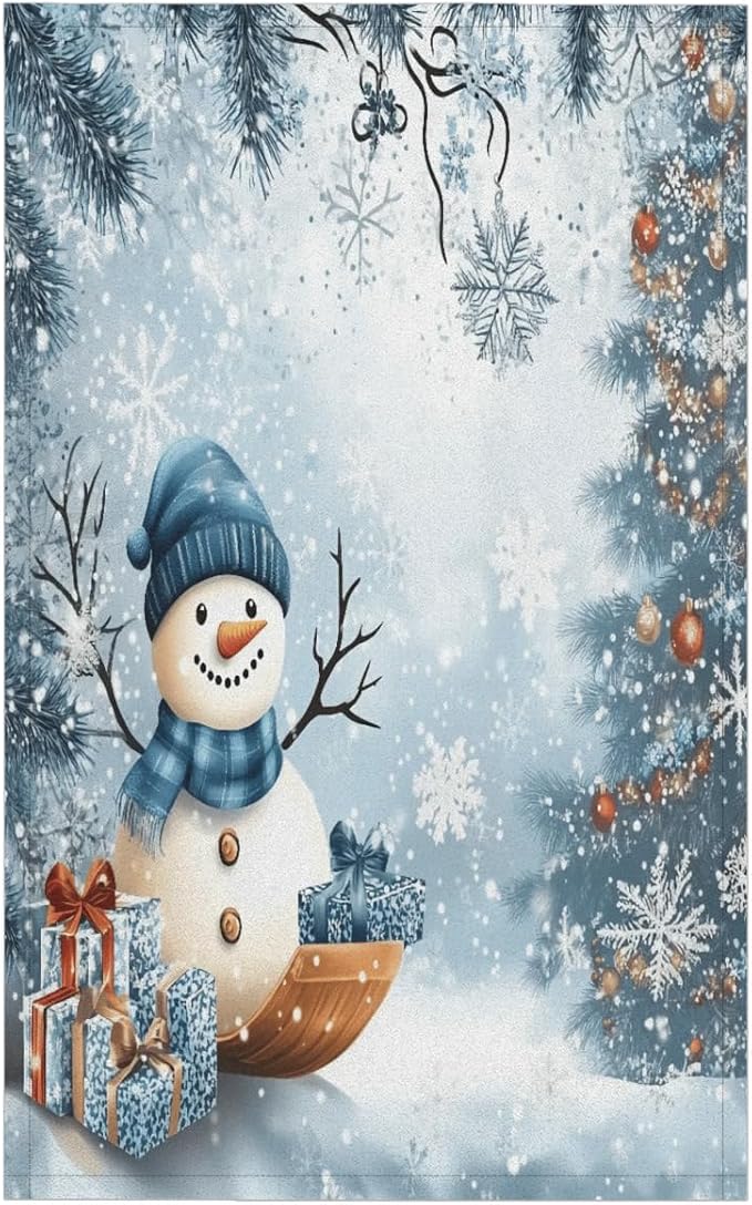 Blue Snowman Kitchen Towels Absorbent Tree Snowflakes Christmas Dish Towel 18 x 28 Inch Versatile Hand Towels Cleaning C