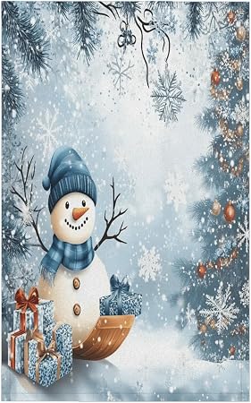 Blue Snowman Kitchen Towels Absorbent Tree Snowflakes Christmas Dish Towel 18 x 28 Inch Versatile Hand Towels Cleaning C