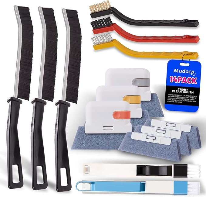 Window Track Cleaner Tools Set, 14 PCS Window Groove Cleaning Brush Kit for Sliding Door, Sill, Tile Lines, Shutter, Car Vents, Keyboard
