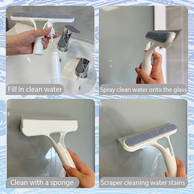3 in 1 Window Cleaning Scraper,Multifunctional Spray Window Squeegee Cleaner Tool,Mirrors Scraper,Squeegee and Scrubber Spray Bottle Window Squeegee for Glass Doors,Glass Cleaner Tool