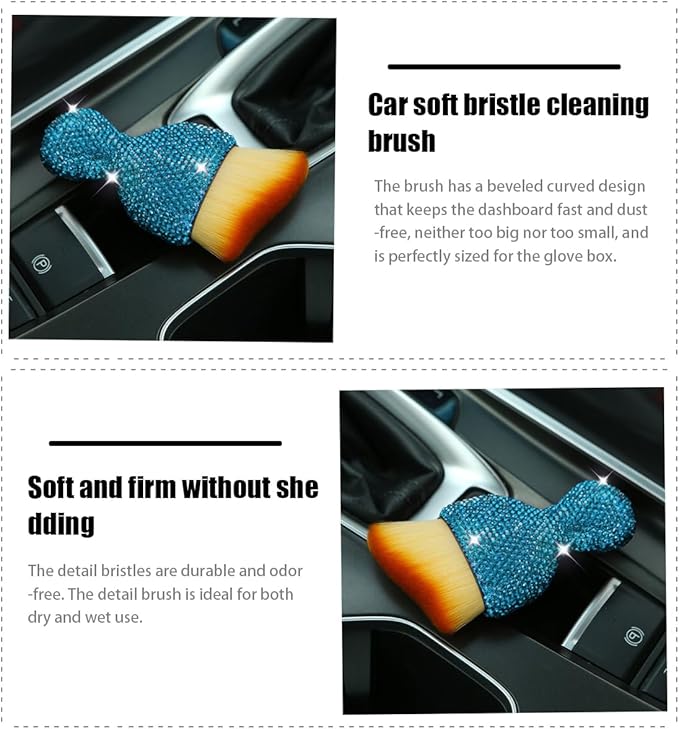zipelo Auto Interior Dust Brush, Car Detailing Cleaner Brush with Diamond, Bling Handle Soft Bristle Dusting Tool, Scratch Free Dirt Clean Brush for Vehicle Dashboard, Air Conditioner Vent (Lake Blue)