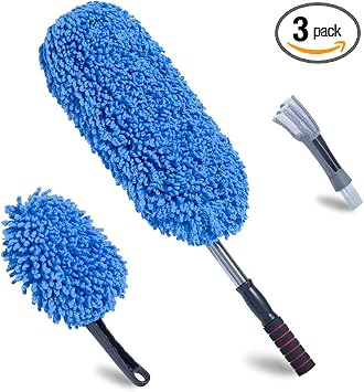 (3 Pack) Microfiber Car Duster Exterior Scratch Free, Extendable Handle Interior Multipurpose dust Cleaning Duster for c