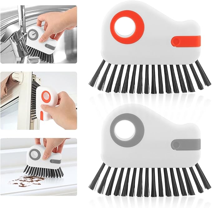 2Pcs 2 in 1 Groove Cleaning Brush, Window Track Cleaning Tools with Hidden Scraper, Multifunctional Hard Bristle Grip Brush for Sliding Door Track, Window Sill