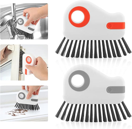 2Pcs 2 in 1 Groove Cleaning Brush, Window Track Cleaning Tools with Hidden Scraper, Multifunctional Hard Bristle Grip Brush for Sliding Door Track, Window Sill