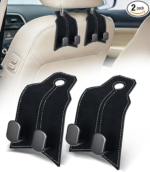 Purse Hook for Car, Car Hooks for Seat Headrest Metal & Premium Leather 2026 Latest, Auto Headrest Hanger Organizer Acce