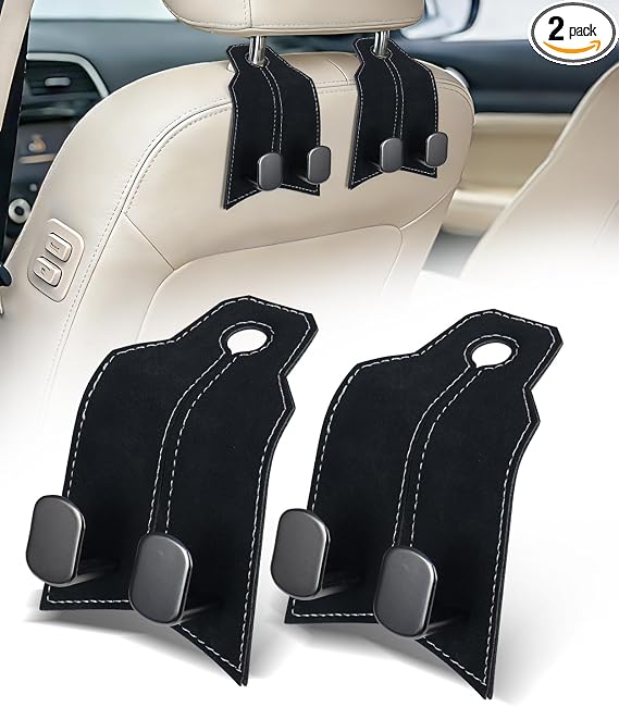 Purse Hook for Car, Car Hooks for Seat Headrest Metal & Premium Leather 2026 Latest, Auto Headrest Hanger Organizer Acce