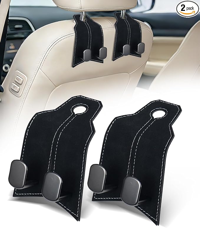 Purse Hook for Car, Car Hooks for Seat Headrest Metal & Premium Leather 2026 Latest, Auto Headrest Hanger Organizer Acce