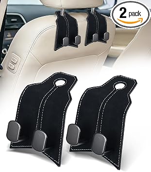 Purse Hook for Car, Car Hooks for Seat Headrest Metal & Premium Leather 2026 Latest, Auto Headrest Hanger Organizer Acce