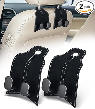 Purse Hook for Car, Car Hooks for Seat Headrest Metal & Premium Leather 2026 Latest, Auto Headrest Hanger Organizer Acce