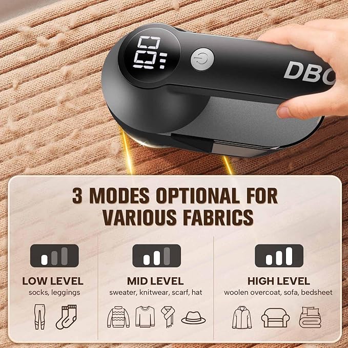 DBC Rechargeable Fabric Shaver,3-Speed Lint Remover for Clothes LED Display, 15000r/Min Powerful Motor, Large Shaving Head Lint Shaver for Clothes, 6-Leaf Blades, Lint Ball, Furniture, Fuzz